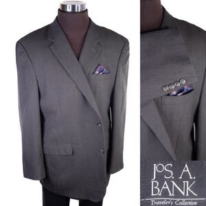 Jos A Bank Traveler's Sport Coat Blazer Jacket Mens 48L Olive 2 Buttons Wool EUC